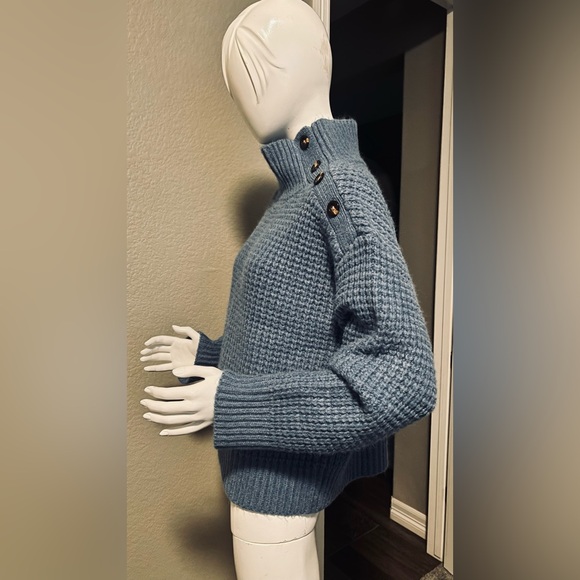 Ann Taylor Weekend Dusty Blue Mock Neck Button-Shoulder Sweater size L - Picture 6 of 11